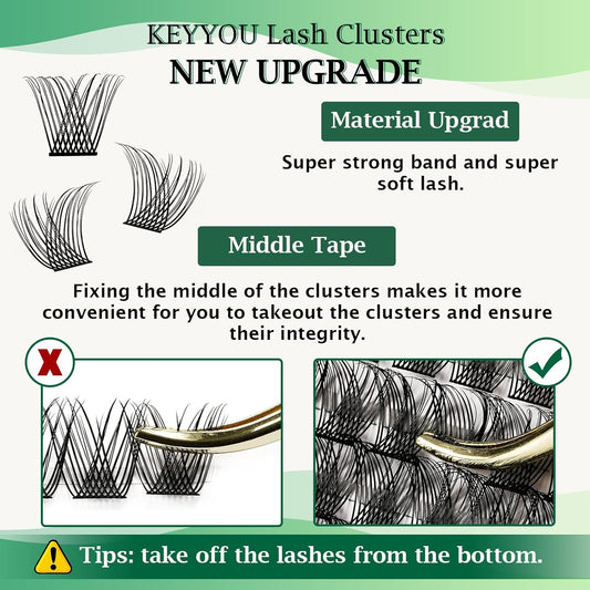 Lash Clusters,96 Pcs Cluster Lashes D Curl 8-18MIX DIY Lash Extensions Eyelash Clusters,KEYYOU Volume Wispy Individual Lashes Soft&Comfortable Easy DIY at Home(Y13,D-8-18MIX)