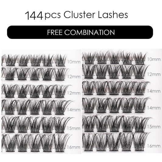 Lash Clusters 144 Pcs Individual Lashes Clusters Eyelash Extensions False Eyelashes DIY Lash Extension Reusable False Eyelashes Natural Look Mix 10-16mm C D Curl-DM17