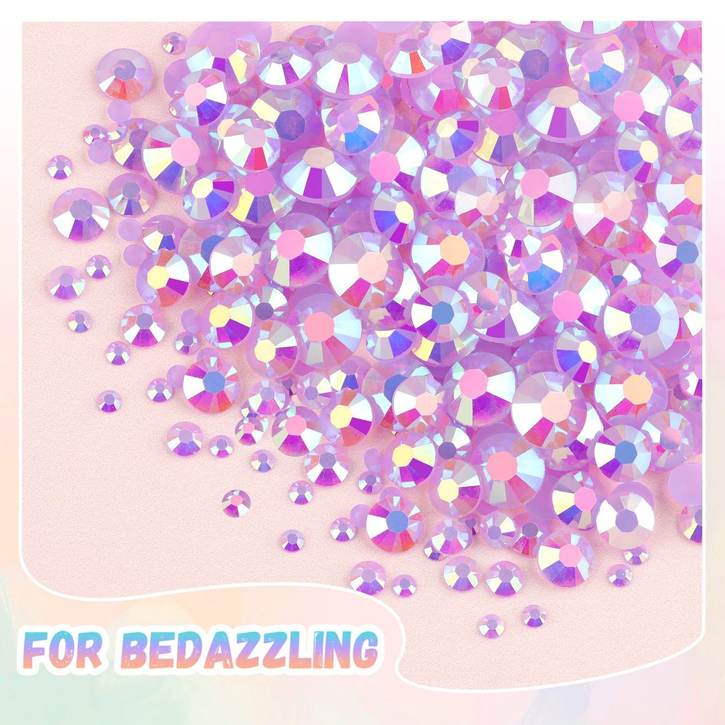 25000Pcs Resin Jelly Rhinestones with Tweezers for Crafting, 2-6mm Mixed Sizes (Lavender Purple AB) Non Hotfix Flatback Gems, Bedazzling Crystal for DIY Crafts Clothing Tumblers Shoes Decor Nail Art