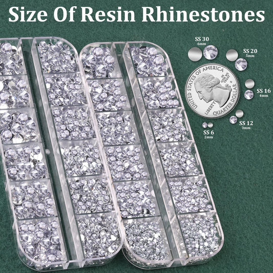 Resin Rhinestones for Crafting with B7000 Jewelry Glue, 2 Boxes Silver Clear Flatback Crystals with 3Pcs 10ml Glue for Bedazzling Crafts DIY Nail Art Makeup,Gems for Clothing Shoes