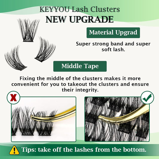 KEYYOU Volume Wispy Lash Extension 96pcs Individual Lashes D Curl 14mm Soft&Comfortable Easy DIY at Home (Y18, D-14mm)