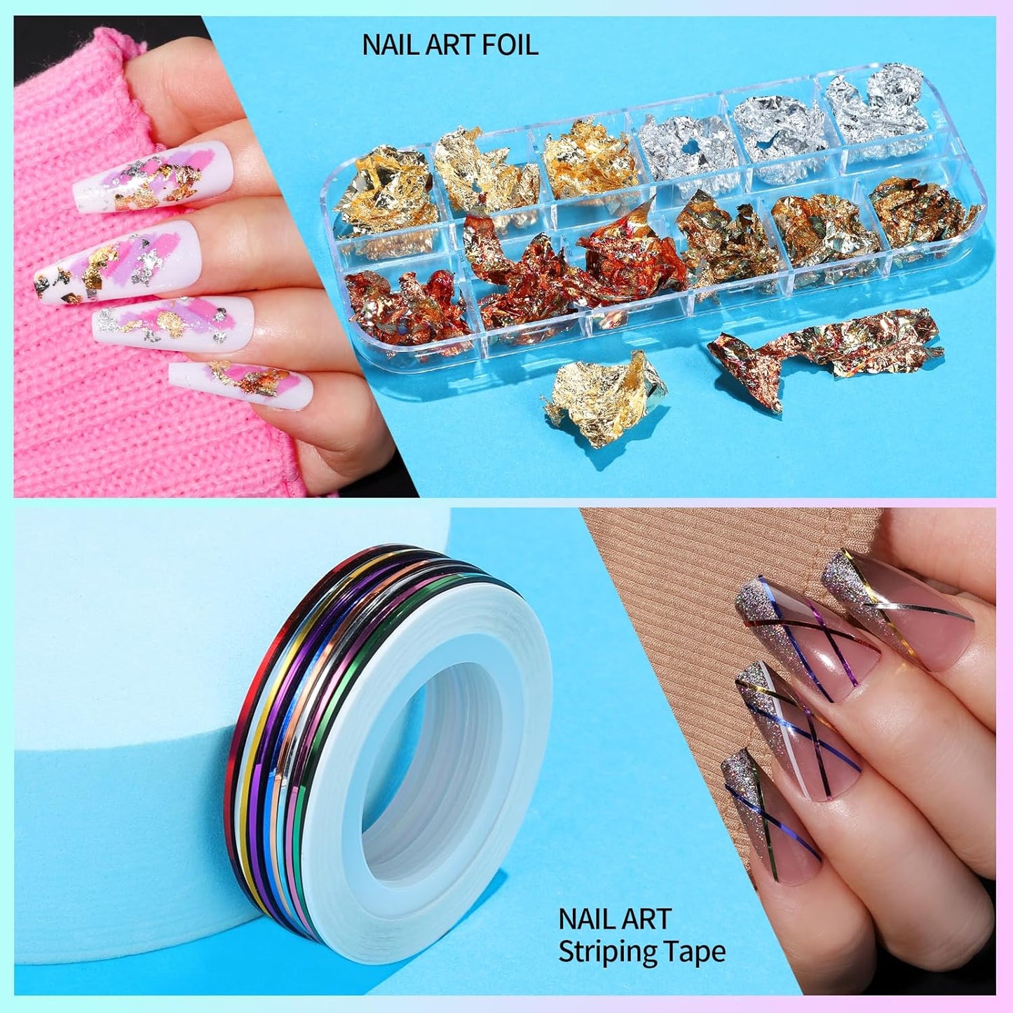 Teenitor Nail Art Kit, Nail Design Kit, Nail Art Tools with Nail Art Brushes Set, Nail Dotting Tools, Nail Rhinestones, Nail Stickers, Nail Art Tapes, Nail Art Foil
