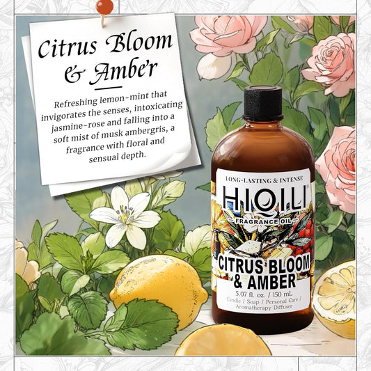 HIQILI Citrus Bloom & Amber Fragrance Oil for Candle, Soap Making, Floral Scent, Essential Oil Diffuser Use, Hair Care - 5.07 Fl Oz