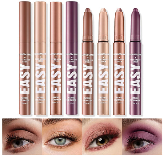 LANGMANNI Eyeshadow Stick,4 PCS Waterproof Multi-Color Eyeshadow Pen Set,Creamy Long-Lasting Eye Makeup Kit,Natural & Shimmer Shades Contour Stick,Gifts For Women (#5+8+12+18-4Colors)
