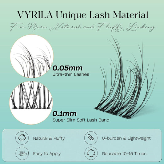 Lash Clusters 0.05mm Individual Lashes, 3D Wispy Lashes Clusters, 0.1mm Super Thin Band Resuable Natural Lashes,D Curl Faux Mink Lashes,180pcs Lash Extension (Green Charm-D-0.05-8-16mix)
