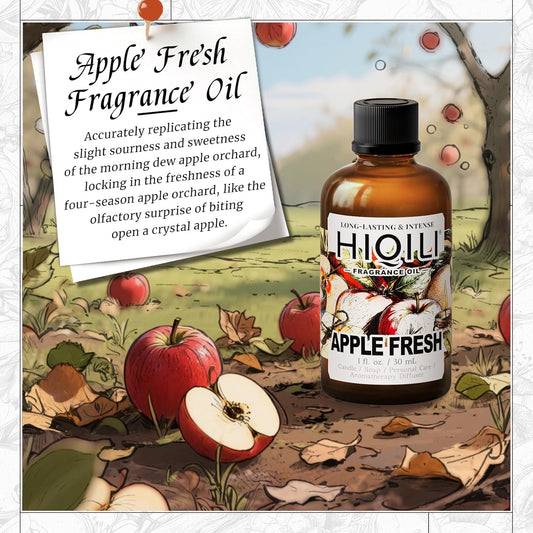 HIQILI Apple Fresh Fragrance Oil for Home Diffuser, Candles, Soaps, Bath Bombs & Perfume Making, Long-Lasting Fruity Scent - 1 Fl Oz