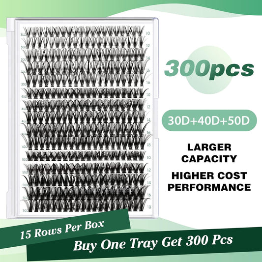Lash Clusters 300pcs Individual Lashes 30D+40D+50D 0.07C Curl 10-18MIX DIY Eyelash Extension KEYYOU Large Tray Volume Soft&Natural Eyelash Clusters(30D+40D+50D-0.07C,10-18MIX)
