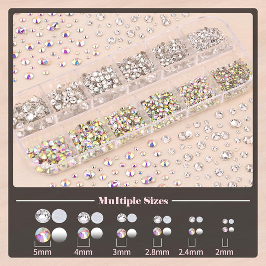 Nail Art Rhinestone Glue Gel&2 Boxes Flatback Gems Kit, 1 Tube of 15ml Rhinestone Gel Glue+Colorful Gems+Flat Back Round Glass Crystal AB&Clear Gemstones with Pickup Tools