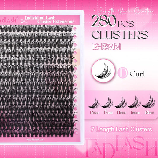 Cluster Lashes D Curl Lash Clusters 240 Pcs Lash Extension Clusters Individual Lashes Soft DIY Eyelash Extensions Mixed Tray Eyelash Clusters Natural Look (50D-0.07D, 12-18mm)