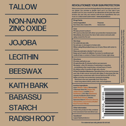 Mineral Sunscreen SPF 50 | With Grass-Fed Tallow & Zinc Oxide | Non-Greasy Formula for Face & Body | Made Without Reef-Harming UV Filters | 3 oz (85 g)