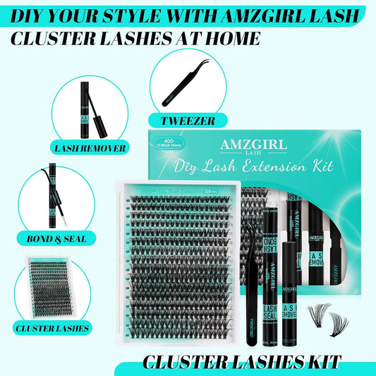 Lash Clusters Kit 320Pcs,40D Eyelash Extension Kit,Lash Bond and Seal Waterproof,Lash Remover for Individual Cluster Lashes Kit,Lash Applicator Tool for DIY Lash Extension Kit(D-Mix9-16mm Kit)