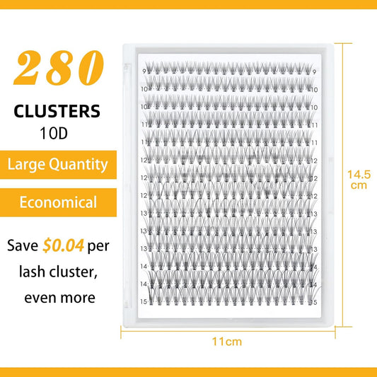 B&Qaugen Individual Lashes 280 Cluster Lashes Clusters Eyelash Clusters 10D 20D DIY Eyelash Extension Lash Clusters Extensions C D Curl Cluster Eyelash Extensions(10D-D-9-16 mix)