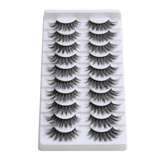SUNWELL False Eyelashes 16mm Mink Lashes Cat Eye Faux Mink Lashes 8D Fluffy Strip Lashes Soft Wispy Luxury Volume Fake Eyelashes 10 Pairs Pack