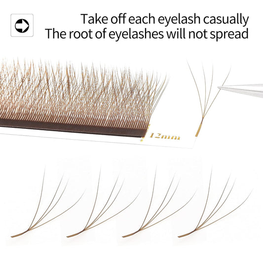Lash Extensions Brown 4D W Eyelash Extensions W Shape 0.07mm Thickness C Curl 9mm Premade Fans Lashes Colored Lash Extension Volume Lashes Individual Lashes(W-Brown-4D-0.07-C,9mm)