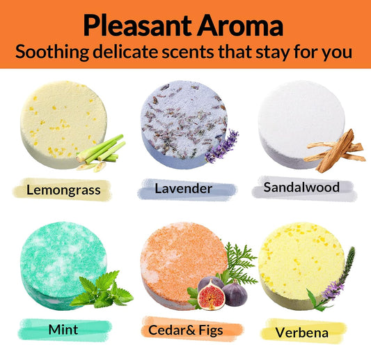 Lagunamoon Aromatherapy Shower Steamers, 6 Piece Variety Pack Handmade Shower Steamers with Pure Essential Oils to Relax, Moisturize for Spa Day, Self Care for Men, Women, Pampering Gifts for Her