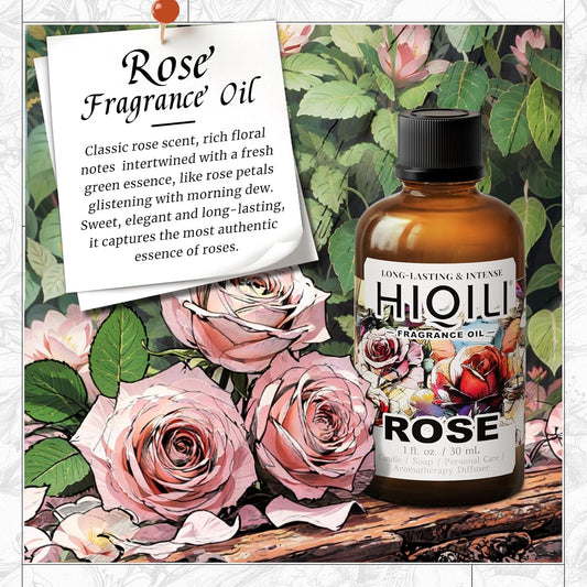 HIQILI Rose Fragrance Oil for Candle & Soap Making, Essential Oil Diffuser, Floral Scents, Add to Laundry Dryer Balls - 1 Fl Oz
