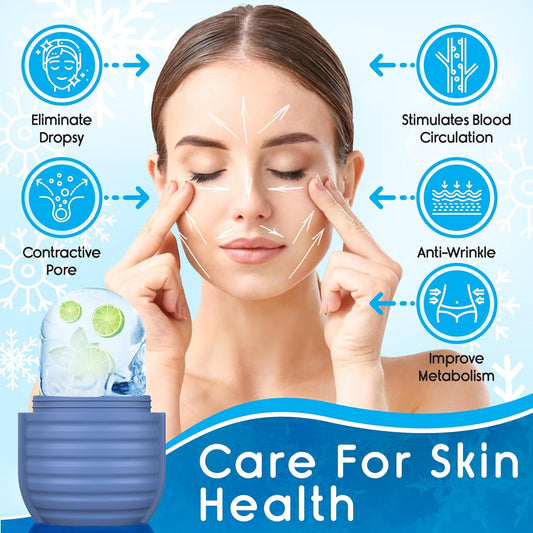 1Pcs Ice Roller for Face, Ice Face Roller, Reusable Silicone Ice Mold for Face, Facial Beauty Ice Roller Skin Care Tools for Shrink Pores Anti Wrinkle Reduce Puffiness (Blue)