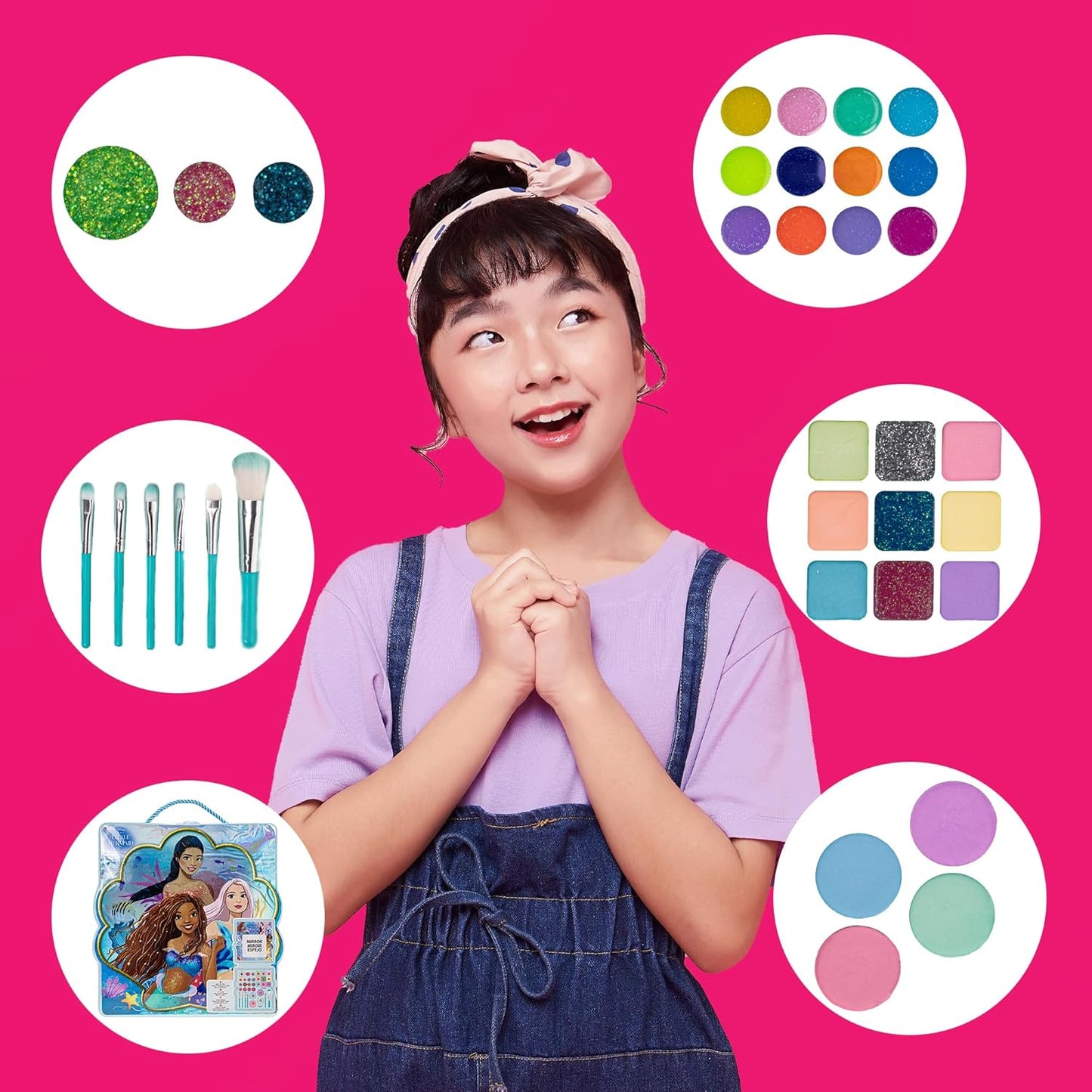 Disney’s The Little Mermaid Eye Lip and Face Beauty Soft Case Makeup Pallete for Girls Ages 3+ Perfect for Parties, Sleepovers & Makeovers