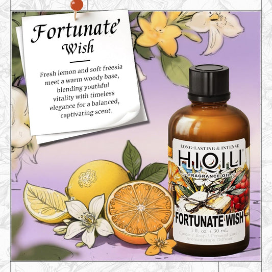 HIQILI Fortunate Wish Fragrance Oil for Diffusers & Candle Making, Inspired by A.na Su Luck-Wish, Skin Safe Scented Oil for Soap, Laundry, Vegan, Long Lasting - 1 Fl Oz
