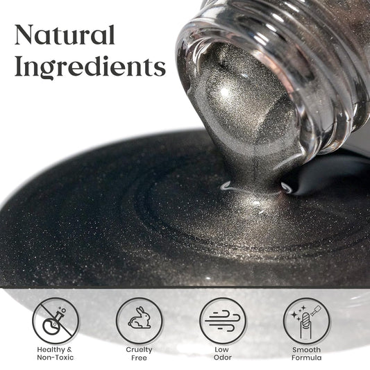 MIZHSE Dark Grey Mirror Nail Polish, Quick Dry Metallic Nail Polish, Air Dry Fast Chrome Nail Lacquer Black Oil-based Nail Art Manicure DIY Home