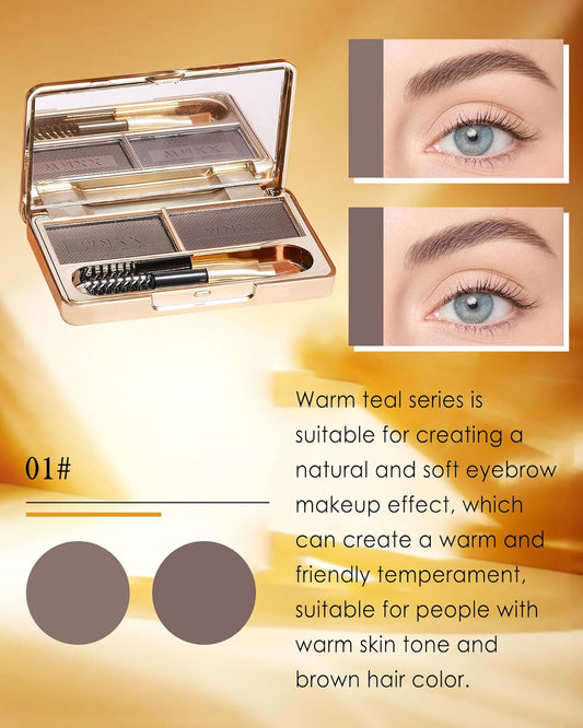 Eyebrow Powder Kit-2 Colors Eye Brow Tinting Powder Palette Long-Lasting Waterproof, Light Dark Grey Brown Brow Filler Product, Mother's Day Makeup Gift for Women Girl, with Mirror Brow Brush-Set 01