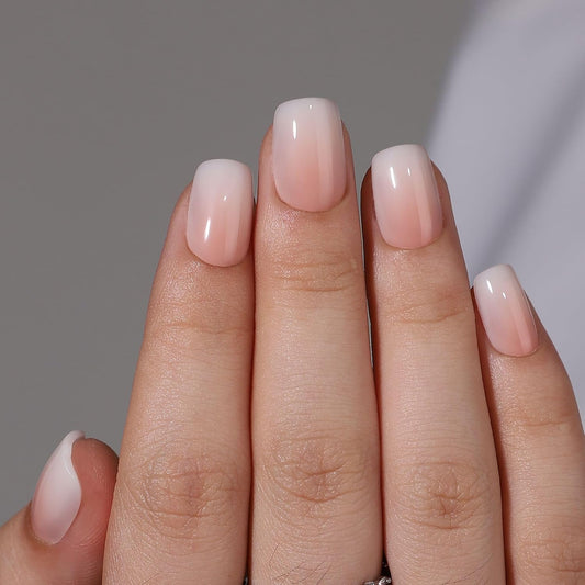 Semi Cured Gel Nail Strips Nude Ombre Gel Nail Strips Glossy Stickers Wraps Need UV/LED Light Salon Quality & Easy to Use for Women 20 Pcs