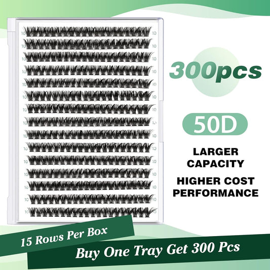 Lash Clusters 300pcs Eyelash Clusters 50D 0.07D Curl 10mm DIY Eyelash Extension KEYYOU Large Tray Volume Soft&Natural Individual Lashes(50D-0.07D,10)