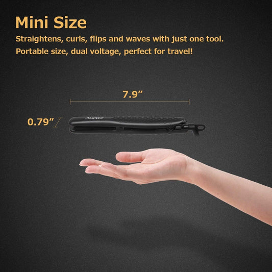 Mini Flat Iron, 0.7 Inch Mini Hair Straightener, Small Flat Iron for Short Hair,Curls Bangs, Dual Voltage Travel Hair Straightener(Black)