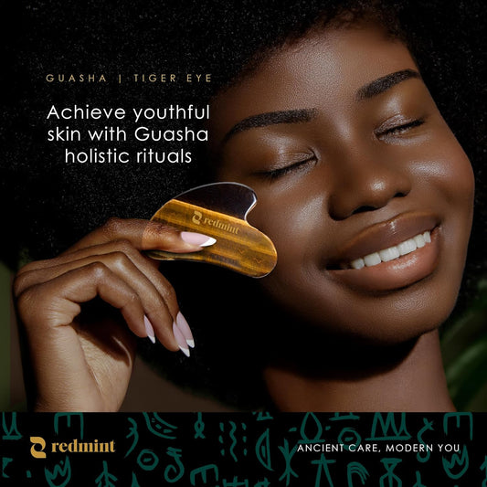 Redmint Tiger Eye Gua Sha Tool for Face | Rooted in Ancient TCM Wisdom | Rediscover Youthful Skin | Facial Massage Tools for Puffiness Reducing, Jawline Sculpting | Face Stone Gua Sha to Lift, Plump