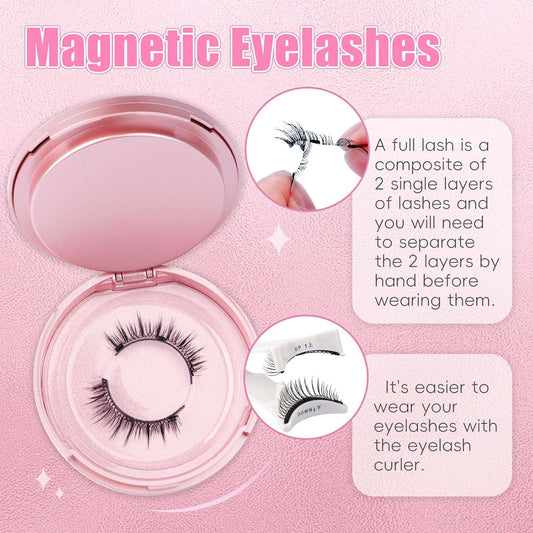 FADLASH Magnetic Eyelashes with Applicator 2 Pairs Waterproof Cat Eye Magnetic Lashes Natural Look Reusable Easy to Wear and Remove, Black (079+B01)