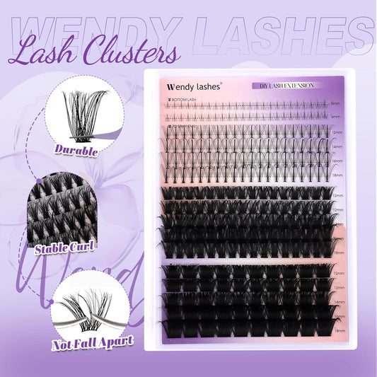 Lash Clusters With Bottom Lashes 356PCS 100D/200D Multi-types Fluffy Lash Clusters C/D Curl Wispy Individual Lashes Spike Volume Cluster Eyelash Extensions By Wendy Lashes(100/200D-0.07D)