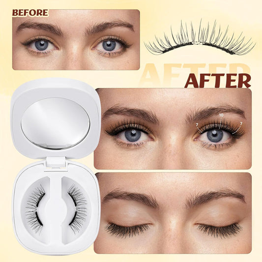 QUEWEL Magnetic Eyelashes, Reusable No Glue Needed Magnetic Eyelashes Kit with Applicator Lash Clusters Kit without Eyeliner So Soft and Easy to Wear and Remove (G-RC-E)