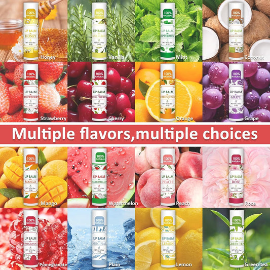 64 Pack Lip Balm, Natural Lip Balm Bulk with Vitamin E and Coconut Oil, Bulk Moisturizing Lip Balms for Dry Lips-16 Flavors