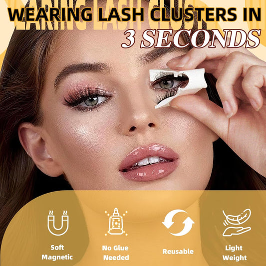 QUEWEL 2 Pairs Magnetic Eyelashes, Reusable No Glue Needed Magnetic Eyelashes Kit with Applicator Lash Clusters Kit without Eyeliner Easy to Wear and Remove (G-YC-C+D01)