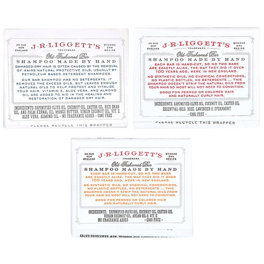 J.R.LIGGETT’S Original Formula, Moisturizing Formula and Coconut & Argan Oil Shampoo Bars - Plant-Based Nourishing Shampoo Bars for All Hair Types - Sulfate-Free for Healthy Hair - 3-Pack