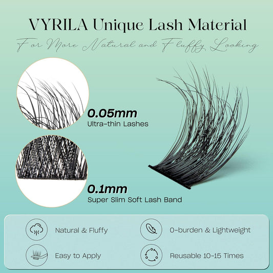 Lash Clusters 0.05mm Individual Lashes, 3D Wispy Lashes Clusters, 0.1mm Super Thin Band Resuable Natural Lashes,C Curl Faux Mink Lashes,180pcs Lash Extension (Green Lushy-C-0.05-8-16mix)