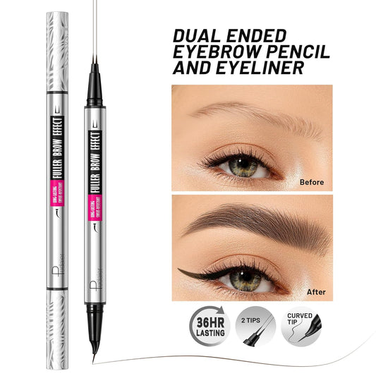 2 Pack 2 Fine Tip Eyebrow Pen, Waterproof Filling Faux Brow Makeup Pencils for Women with Precise Curved Brush-Tip to Fast Create Natural Hair-Like Brows, Last All-Day (Dark Brown)