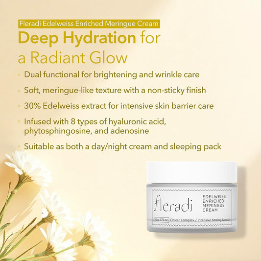 Edelweiss Face Cream for Women and Men – Korean Night Moisturizer with 30% Edelweiss Extract (Natural Power), Deep Hydration for Dry Skin (Advanced Barrier Care)
