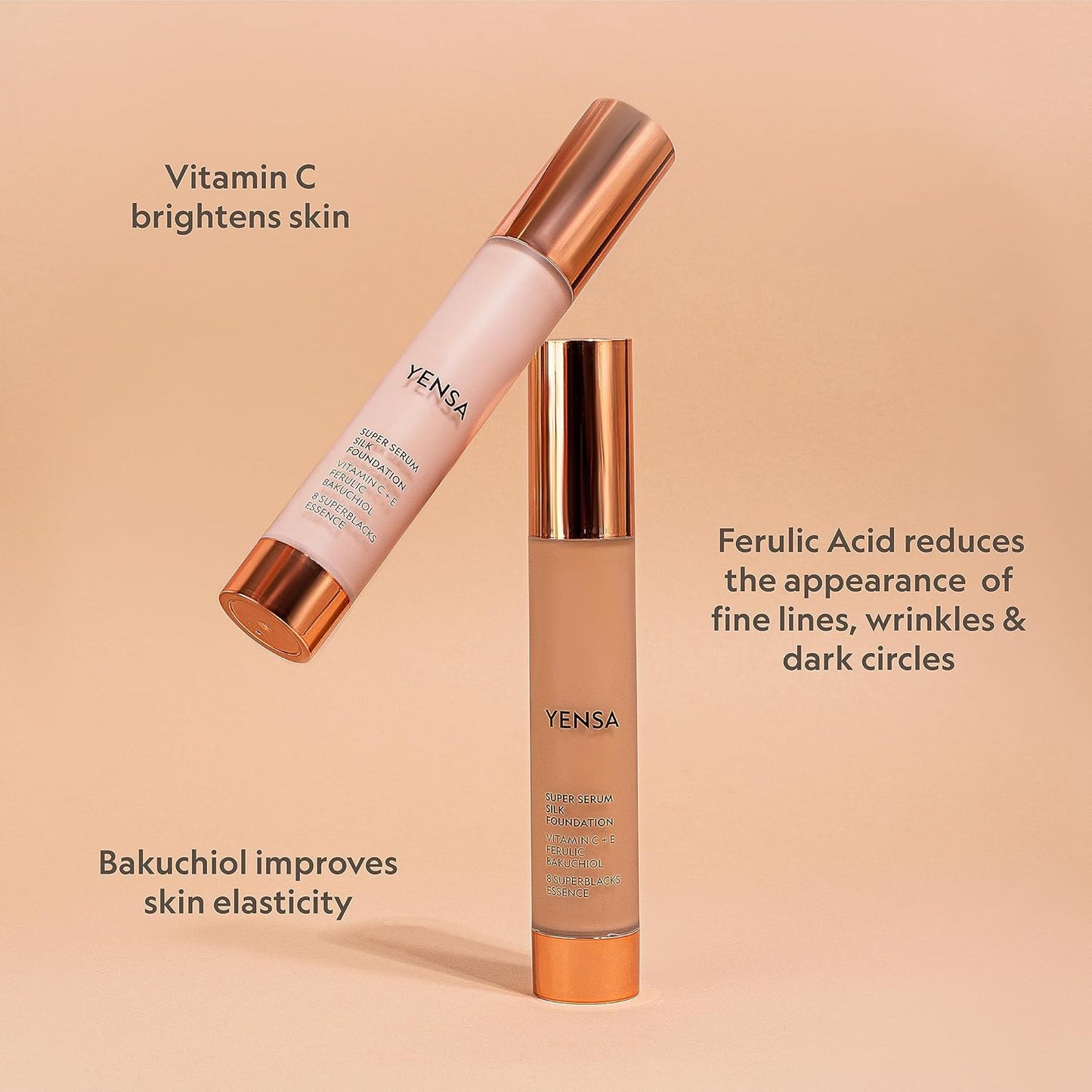 YENSA Super Silk Foundation - Full Coverage, Age-defying complex of Vitamin C, E, Ferulic, and Bakuchiol Oil (Light 2) 1.0 fl oz