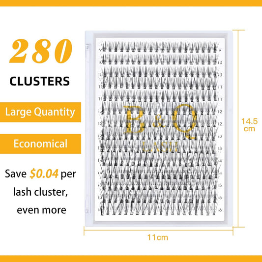B&Qaugen Individual Lashes 20D-C-9-16mix Cluster Lashes 280 Clusters False Eyelash C D Curl Wispy Lashes Bottom Lashes Diy Lashes at Home(20D-C-9-16 mix)