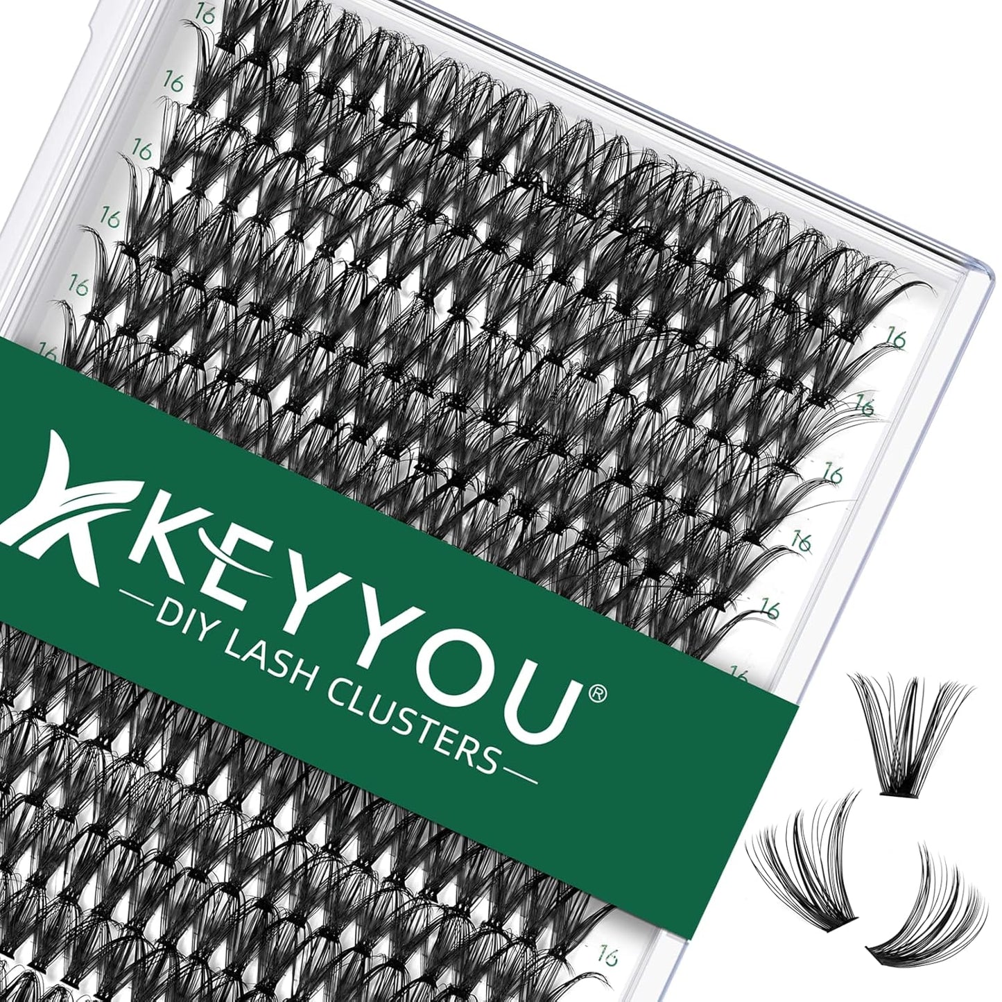 Lash Clusters 300pcs Individual Lashes 40D 0.07C Curl 16mm DIY Eyelash Extension KEYYOU Large Tray Volume Soft&Natural Cluster Lashes(40D-0.07C,16)