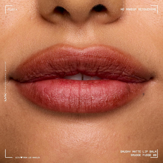 NYX PROFESSIONAL MAKEUP Smushy Matte Lip Balm, Tinted Lip Moisturizer with Soft, Matte Finish - Smudge Fudge (Chocolate Brown)