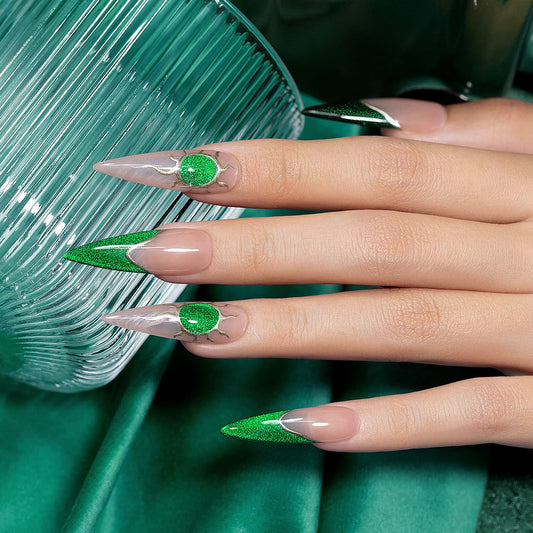 RARJSM Green Cat Eye Gel Nail Polish with Magnet Stick Diamond Emerald Green Velvet Cateye Gel Polish 15ml Single Bottle Sparkle Shimmer UV LED Curing Requires Soak Off Home Salon Christmas Manicure