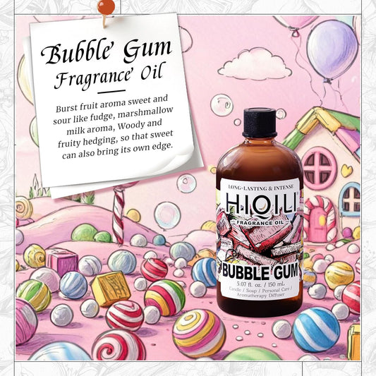 HIQILI Bubble Gum Fragrance Oil for Candle, Soap & Bath Bombs Making, Long Lasting Candy Scents, Home Diffuser Use - 5.07 Fl Oz