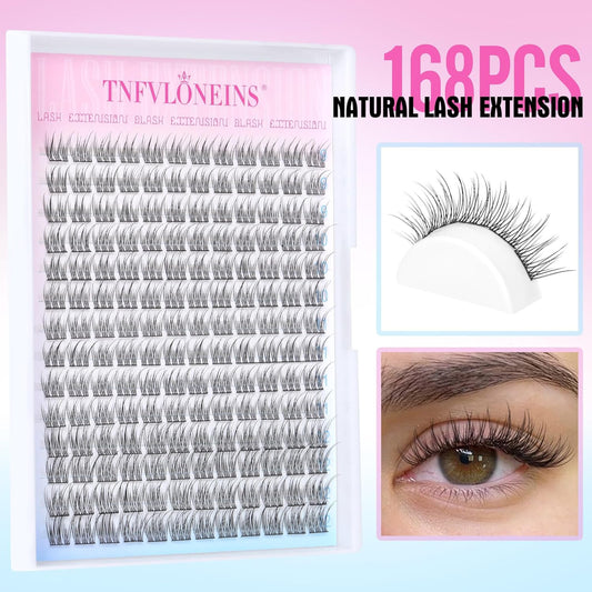 Natural Lash Clusters Wispy Eyelash Extension 168Pcs Cluster Lashes Extensions Natural Individual Lashes 9-12mm Eyelash Clusters DIY Korean False Eyelashes by TNFVLONEINS