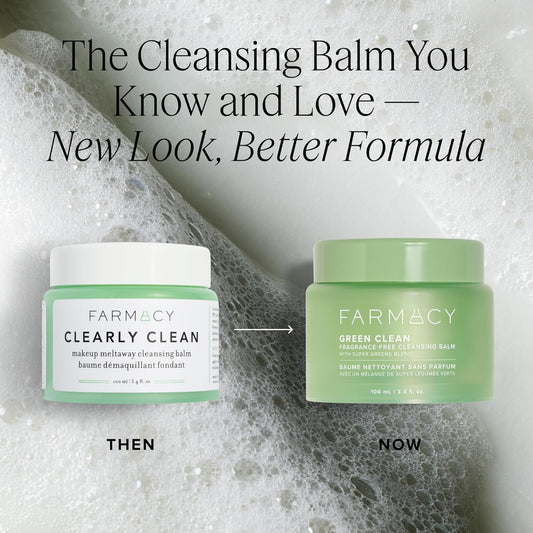 Farmacy Makeup Remover Cleansing Balm - Green Clean Waterproof Makeup Remover + Oil Based Cleanser - Newly Formulated Double Cleanser with Plant Based Waxes + Upcycled Moringa (100ml)