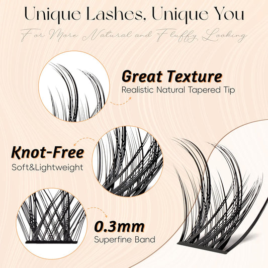Lash Clusters DIY Lash Extensions, C Curl Individual Lashes Clusters Lashes Wispy Lash Extensions Natural Look Eyelash Clusters Mix 8-16mm(CHIC-0.07C-8-16mm)