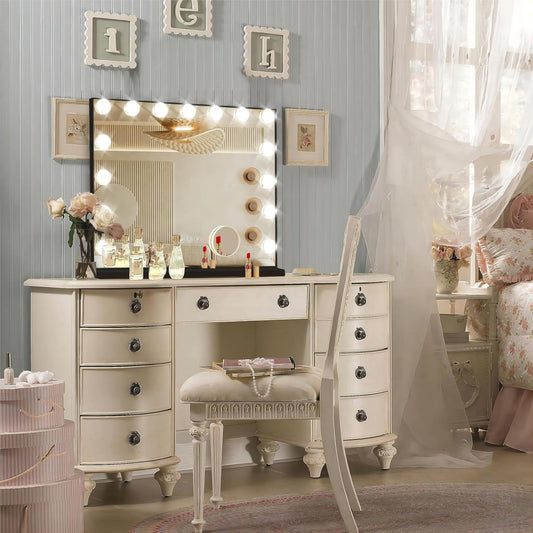 Black Hollywood Vanity Mirror with Lights, 15 Dimmable Bulbs, 3 Color Lights,Make Up Lighted Mirror, Aluminum Metal Frame, USB Charging Port(23" x 18")