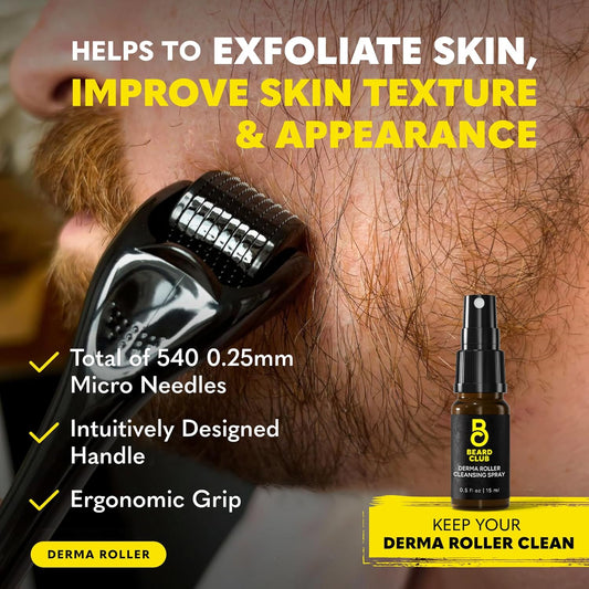 The Beard Club Supreme Beard Growth Kit - Derma Roller, Growth Oil, Vitamins, Vitamin Spray, Biotin Balm, Thickening Conditioner, Shampoo, Comb & Cleansing Spray - Gift Set