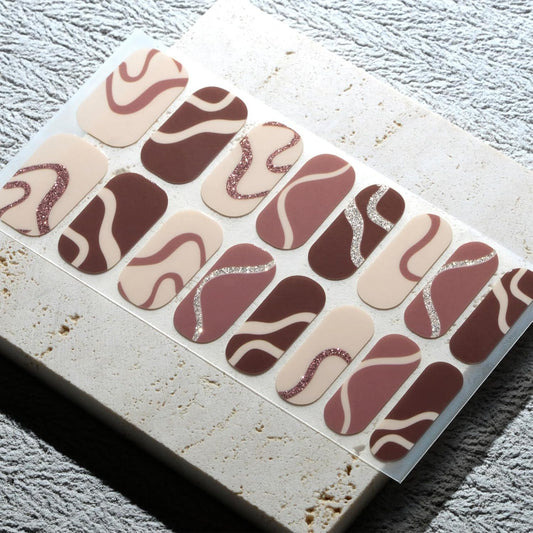 Nail Polish Strips, 32PCS Salon Quality Wraps, Long Lasting Gel Nail Stickers for Women Easy Apply& Remove (Basketry Yellow Brown)